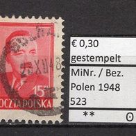 Polen 1948 Freimarken: Staatspräsident Boleslaw Bierut MiNr. 523 gestempelt -3