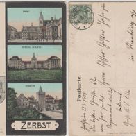 Zerbst-AK-1908 Heidetor, Schloss, Markt mit Wappen, Erh. 2
