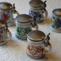 Schnapskrüge Keramik mit Zinndeckel - 6 Stück