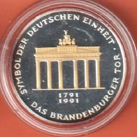 1991 BRD 200 Jahre Brandenburger Tor 10 DM mit Goldapplikation
