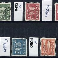 Norwegen Mi. Nr. 491 x + 492 x + 492 y + 493 x + 493 y + 504 x + 505 x o <