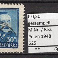 Polen 1948 Freimarken: Staatspräsident Boleslaw Bierut MiNr. 525 gestempelt -1