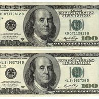 USA - 2 Banknoten 100 Dollars - 2006 + 2006 A - - Franklin