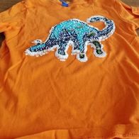 Shirt orange mit Pailetten - Dino . Gr. 110 - Dopodopo