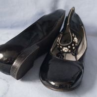 Ballerina Lackschuhe mit Riemchen Glitzersteine schwarz Gr. 34 NW