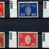Norwegen Dienstmarken Mi. Nr. 55 + 57 + 58 + 63 + 64 + 66 o <