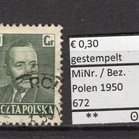 Polen 1950 Freimarken: Staatspräsident Boleslaw Bierut MiNr. 672 gestempelt -1