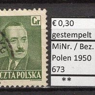 Polen 1950 Freimarken: Staatspräsident Boleslaw Bierut MiNr. 673 gestempelt -3