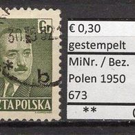Polen 1950 Freimarken: Staatspräsident Boleslaw Bierut MiNr. 673 gestempelt -4