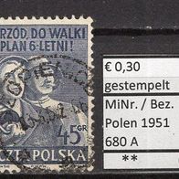Polen 1951 Sechsjahresplan MiNr. 680 A a gestempelt
