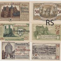 Saalfeld-Notgeld-10-25-50 Pfemmig vom 1.4.1921 mit Druckei Aufdruck,3 Scheine