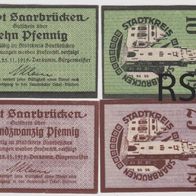 Saarbrücken-Notgeld-10-25 Pfennig vom 25.11.1919, 2 Scheine