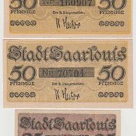 Saarlouis-Notgeld-25-50-50 Pf. v.1.2.1920, Dr, Hector 50 Pf. mit und ohne Wz,3 Scheine