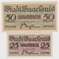 Saarlouis-Notgeld-25-50-Pfennig vom 14.3.1918, Unterschr. Dr, Kohlen, 2 Scheine