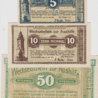 Salzwedel-Notgeld-5-10-50 Pfennig vom 15.5.1917 bis 31.12.1920, 3 Scheine