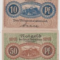 Schalkau-Notgeld 10-50 Pfennig von 1918, 2 Scheine