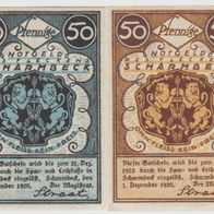 Scharmbeck-Notgeld-50-50 Pfennig vom 1.12.1920 bis 31.12.1923, 2 Scheine