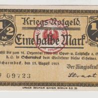 Scharmbeck-Notgeld-Eine halbe Mark vom 15.8.1918 bis 31.12.1922, nicht häufig