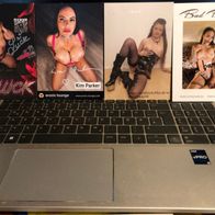 4 signierte Erotik-Autogrammkarten von Erotikstars Scarleg, Sins, King & TS