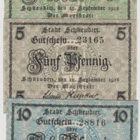 Schkeuditz-Notgeld 5-10-50 Pfennige vom 15.9.1918 bis 31.12.1920, 3 Scheine