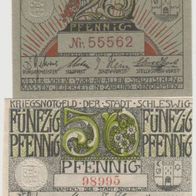 Schleswig-Notgeld-25-50 Pfennig mit roter Kz mit und ohne Nr.-2 Scheine