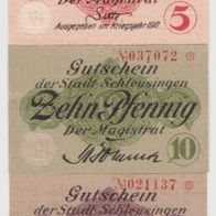 Schleusingen-Notgeld-5 Pf. von 1917, 10-50 Pfennig o. D. 3Scheine