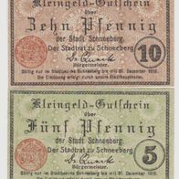 Schneeberg-Notgeld-5-10 Pfennig bis 31.12.1919, 2 Scheine