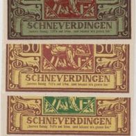 Schneverdingen-Notgeld-25-50 Pf. vom 25.2.1921 und 25-50 Pf. andere Farben,4 Scheine