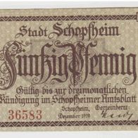 Schopfheim-Notgeld-50 Pfennig vom Dez.1919 Druck braun,1 Schein