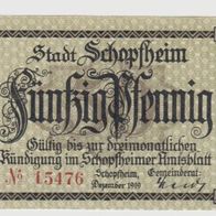 Schopfheim-Notgeld-50 Pfennig vom Dez.1919 Druck schwarz, 1 Schein