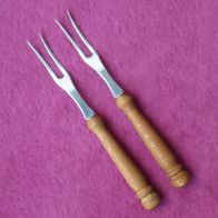 Original DDR 2 Aufschnittgabeln Vorlege Fleisch Wurst Gabeln Holzgriff Vintage