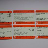 6 Bahn-Fahrscheine aus Großbritannien aus dem Jahr 2025