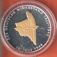 1994 BRD Johann Deutscher Widerstand 10 DM mit Goldapplikation