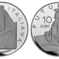 Italien Silber 10 Euro 2009 PP "100 Jahre Futuristisches Manifest" RAR !