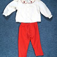 Bluse Blusenshirt Bärenstickerei weiß + Hose rot Gr. 80 Stickerei am Kragen
