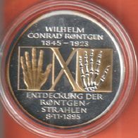 1995 BRD Wilhelm Conrad Röntgen 10 DM mit Goldapplikation