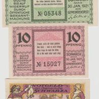Schwarza-Notgeld-10-25-50 Pfennig vom 30.1.1921 davon 25 Pf. zweifarbig,3 Scheine