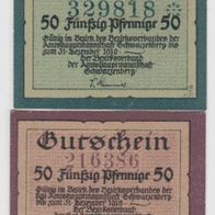 Schwarzenberg-Notgeld-50 Pf. vom 31.12.1918 und 50 Pf. vom 31.12.1919,2 Scheine