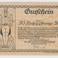 Schwarzenberg-Notgeld-50 Pfennig vom 31.12.1918 , 98x67 mm, nicht häufig