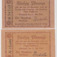 Schwiebus-Notgeld-50-50Pf. vom 13.5.1919 bis 30.9.1920, 2 verschiedene Scheine