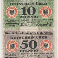 Seehausen-Notgeld-Altmark 10-50 Pfennig vom 10.6.1917 Becher Hergendorf 2Scheine