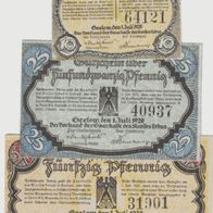 Seelow-Lebus-Notgeld-10-25-50 Pfennig vom 1.7.1920, 3 Scheine