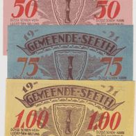 Seeth-Notgeld-50-75-Pfennig und 1 Mark bis 30.4.1922, 3 Scheine