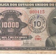 Brazil Banknote 10 Cruzeiros Novos 1967 C125 / P-189b Serial 729 N. 000415