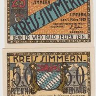 Simmern-Notgeld 25-50 Pfennig vom 1.3.1921, 2 Scheine