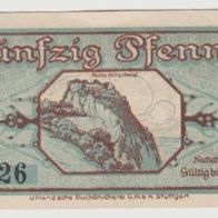 Singen-Notgeld-50 Pfennig vom 1.4.1918 bis 31.121919 braun auf blau,1 Schein