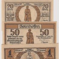 Solnhofen-Notgeld-10-20-50 Pfennig und 1Mark vom 1.7.1921,4 Scheine