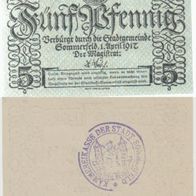 Sommerfeld-Notgeld-5 Pfennig vom 1.4.1917 mit Stempel Kämmereikasse nicht häufig