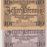 Sommerfeld-Notgeld-10-10 Pfennig vom 1.4.1920 Farbvarianten 2 Scheine