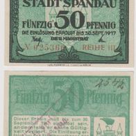 Spandau-Notgeld-50 Pfennige vom 30.9.1917 Reihe III,1 Schein